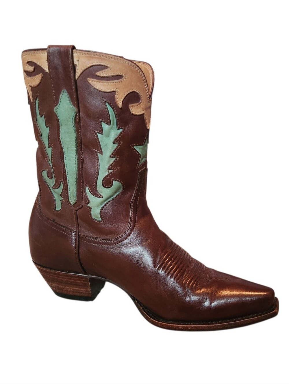 Charlie Horse Luchesse Teal & White Inlay Boots, Sz 6.5 (fit like 7.5)